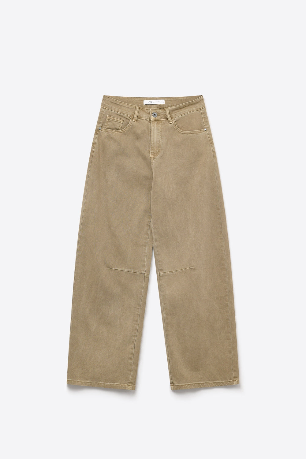 Beige Soft Stretch Denim Wide Leg Jeans with seam at the knee