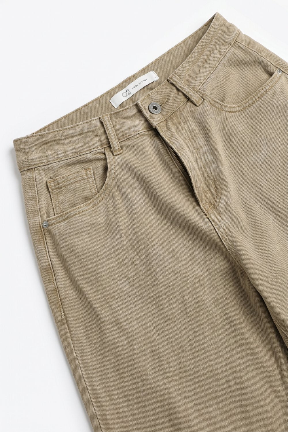 Beige Soft Stretch Denim Wide Leg Jeans with seam at the knee