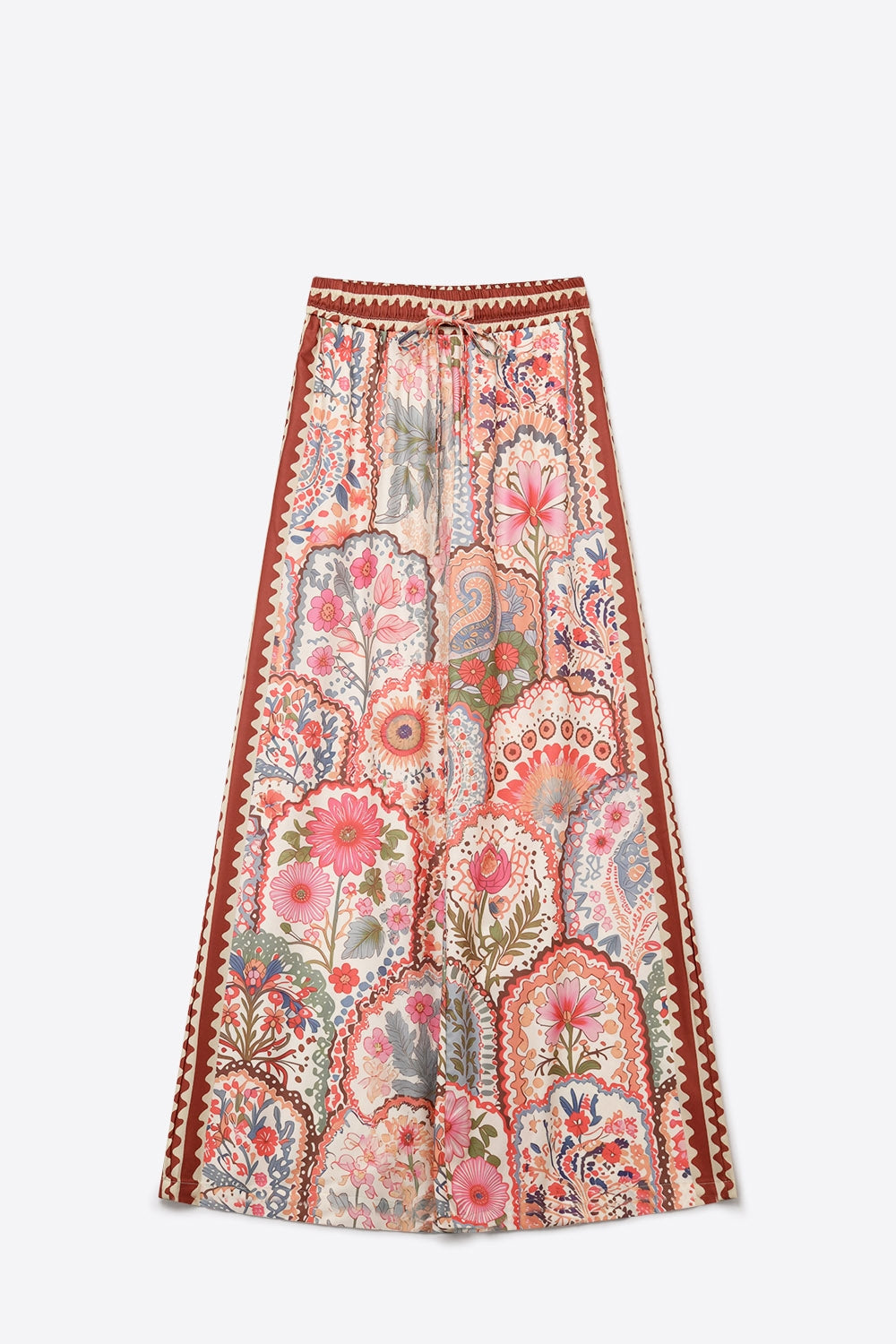 Multicolor Floral Print Lightweight Woven Fabric pants with Waist Wide