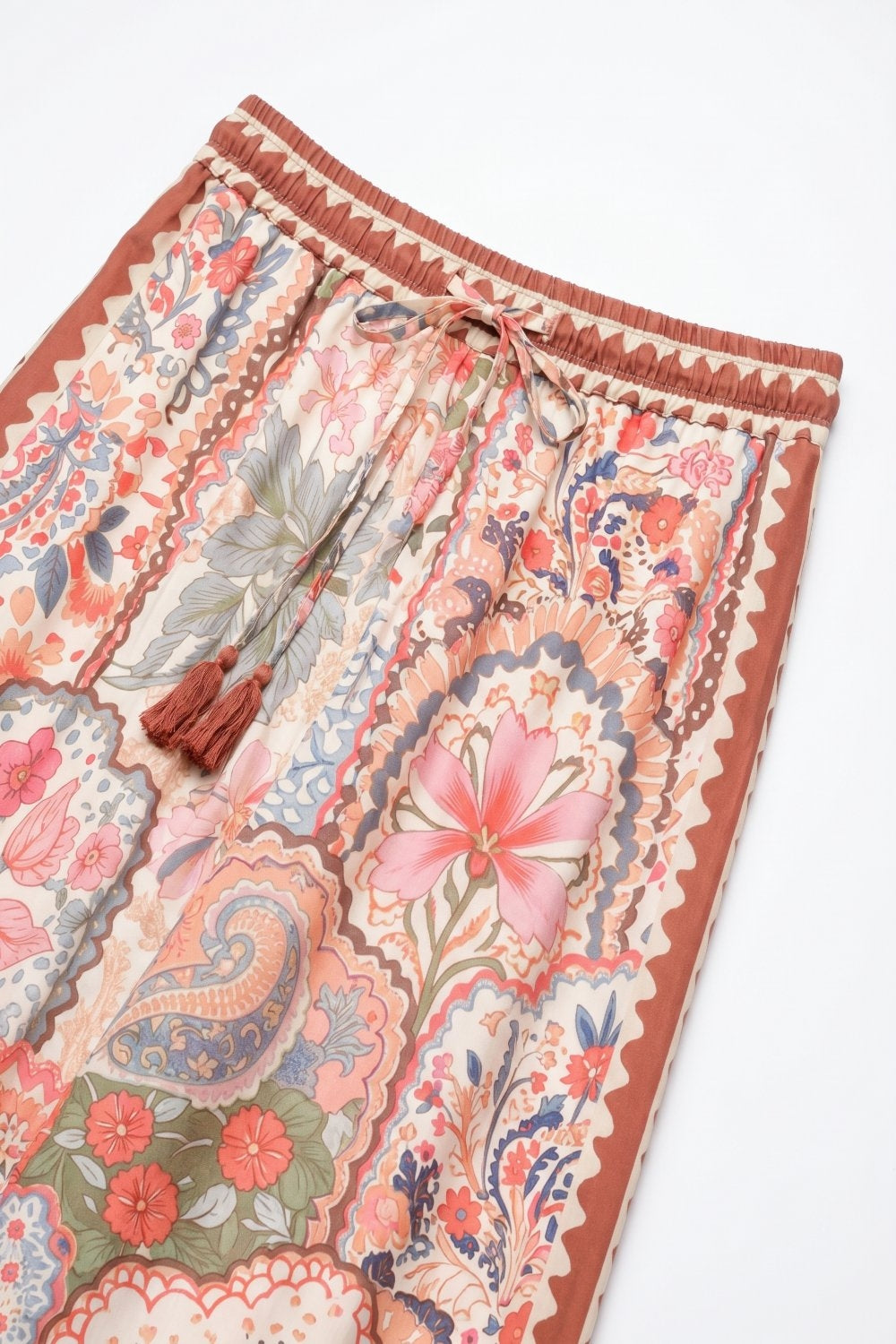Multicolor Floral Print Lightweight Woven Fabric pants with Waist Wide