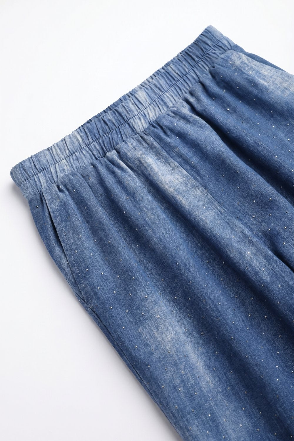 Blue Tie-Dye chiffon Elastic Waist Pants with embellished strass