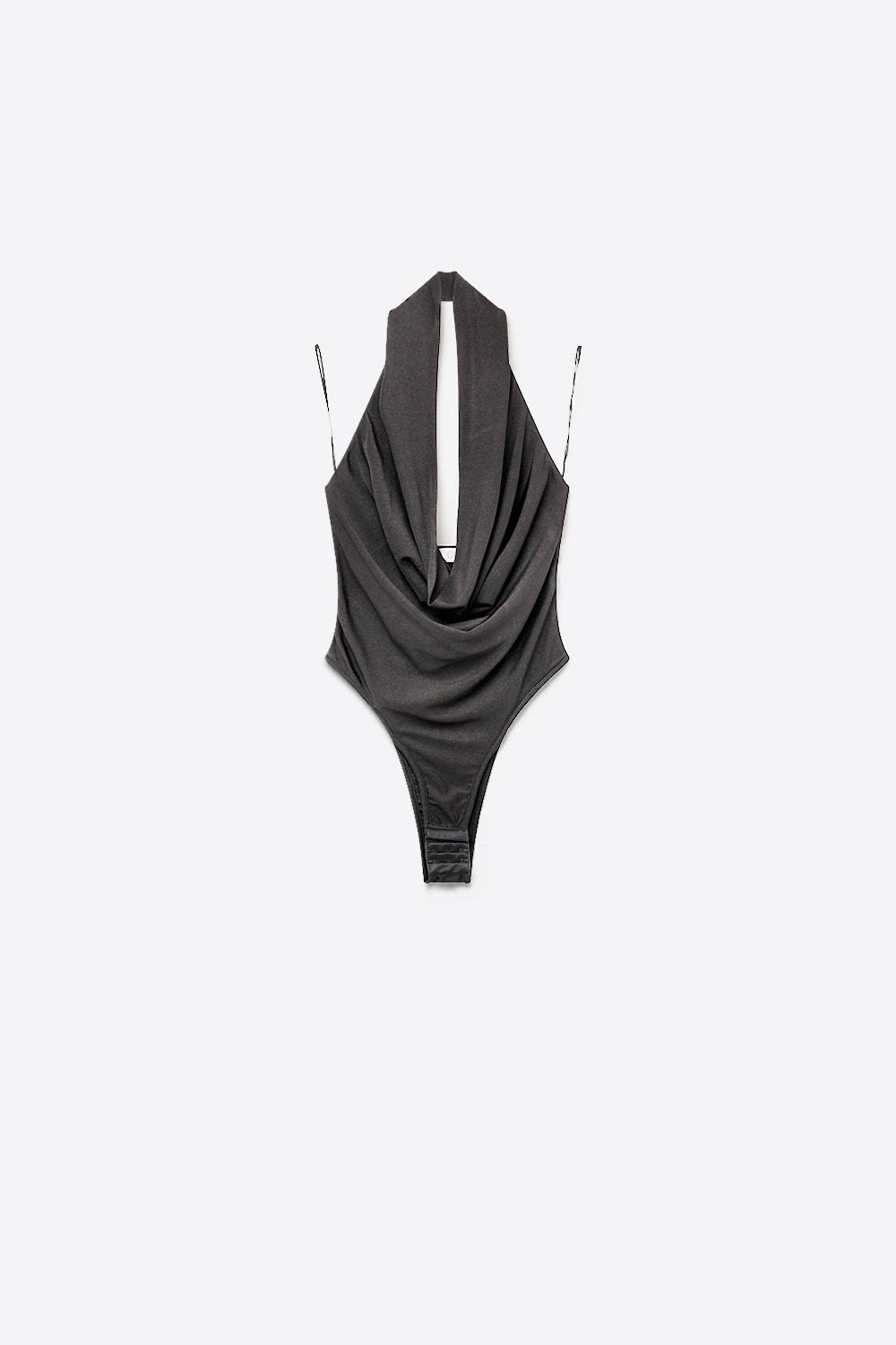 Black Lightweight Jersey Cowl Neck Halter Bodysuit