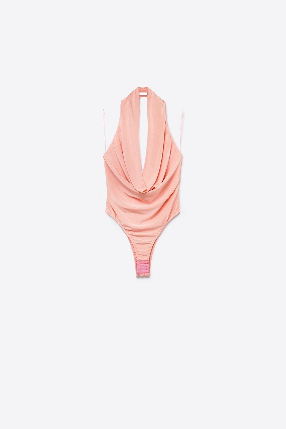Pink Stretch Jersey Draped Cowl Neck Halter Bodysuit