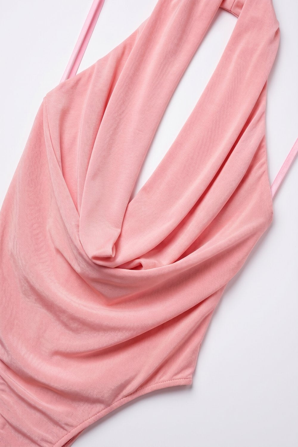Pink Stretch Jersey Draped Cowl Neck Halter Bodysuit