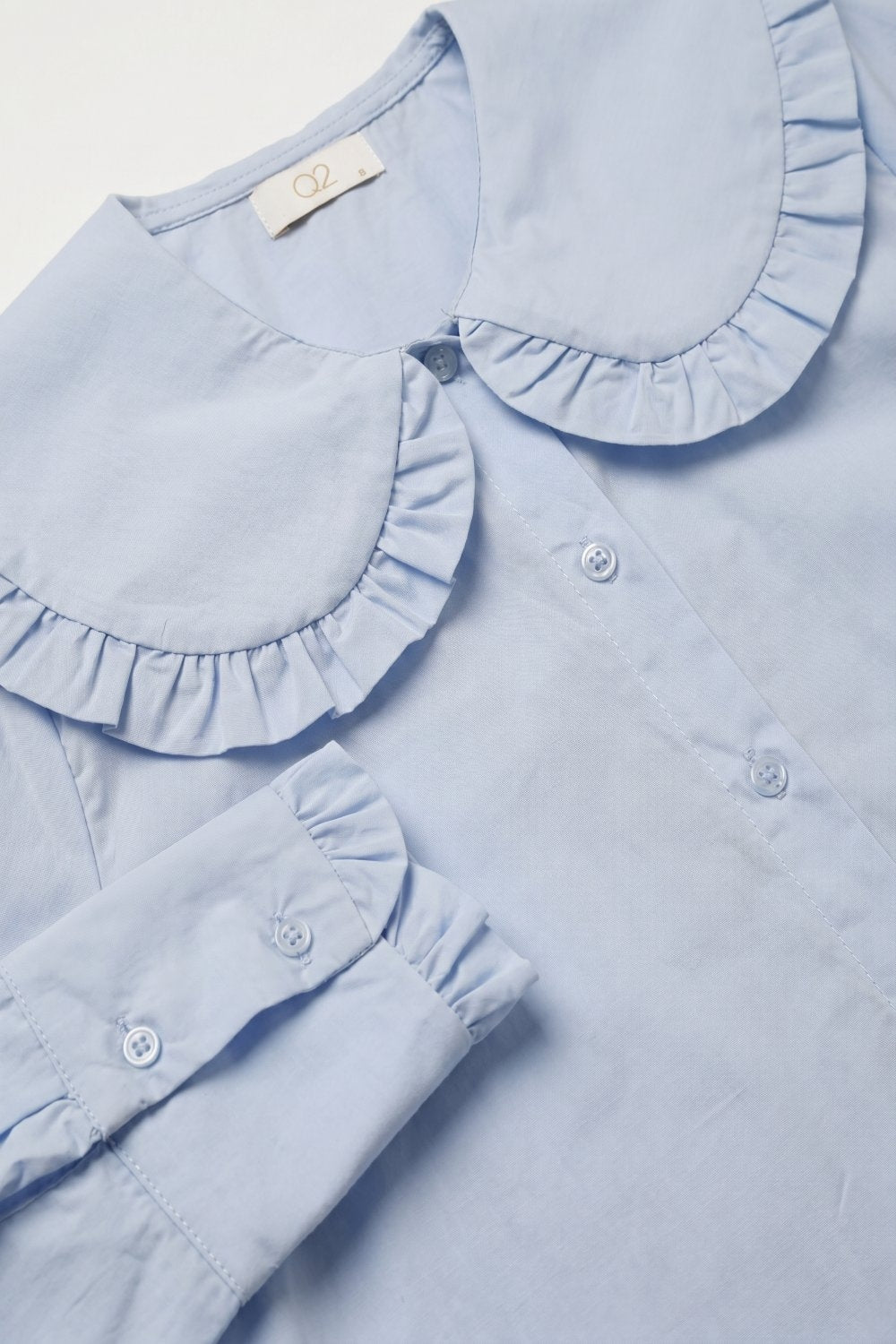 Light Blue Poplin Ruffle Collar Long Sleeve Regular Fit Shirt