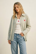 green Stripe Cotton Embroidered Heart Set t-shirt and shirt 2 pieces