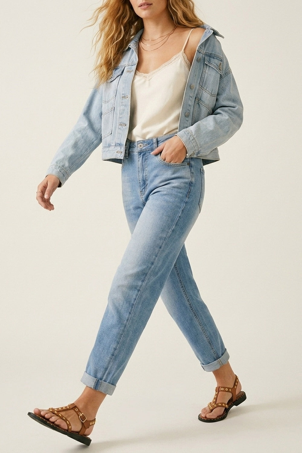 Light Blue Denim mom style Fit Jeans in ankle Length
