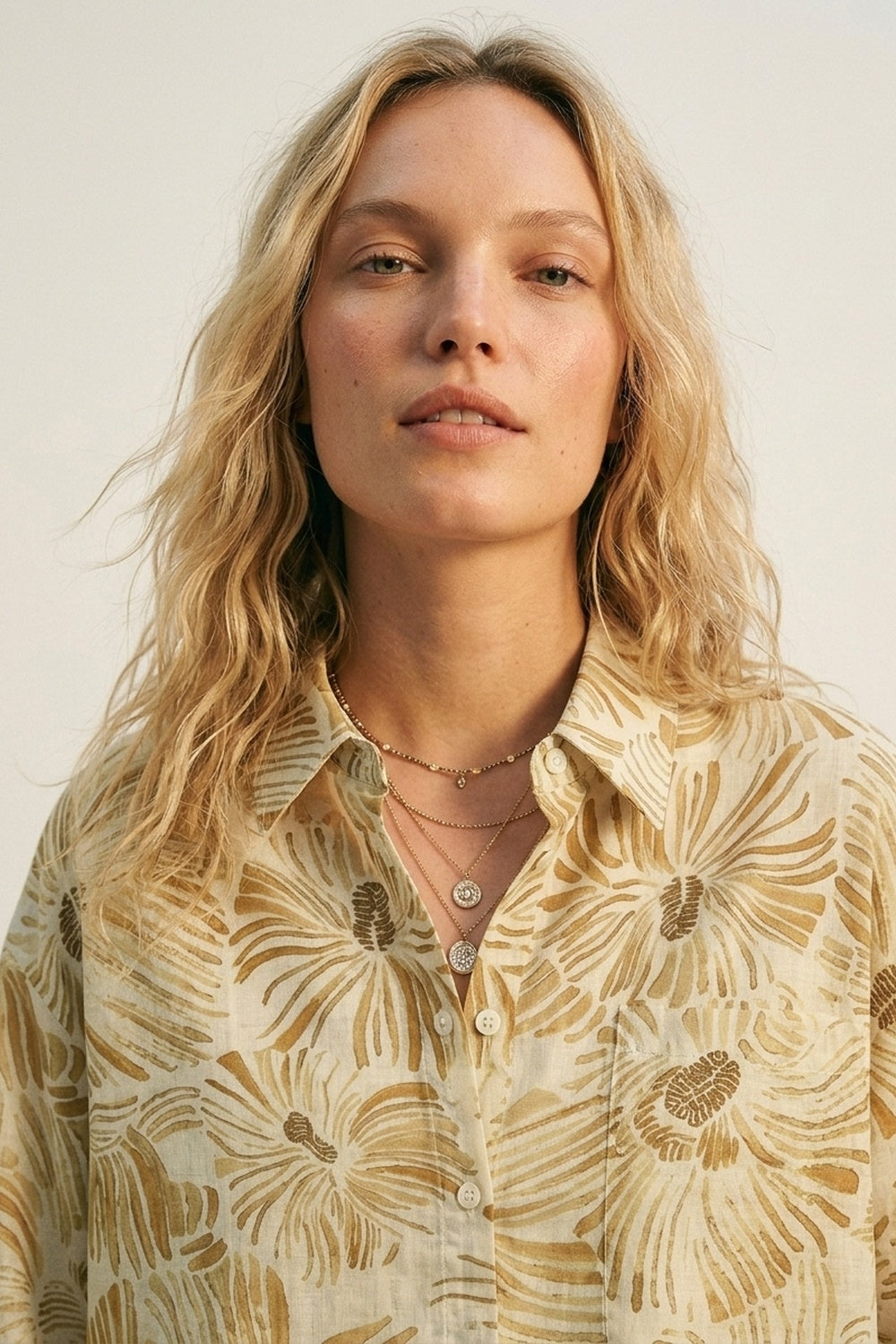Floral Button-Up Relaxed Fit Shirt in yellow