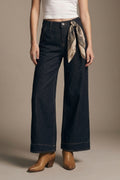 Dark Denim Wide-Leg Jeans with Contrast Stitching