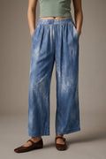 Blue Tie-Dye chiffon Elastic Waist Pants with embellished strass