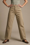 Beige Soft Stretch Denim Wide Leg Jeans with seam at the knee