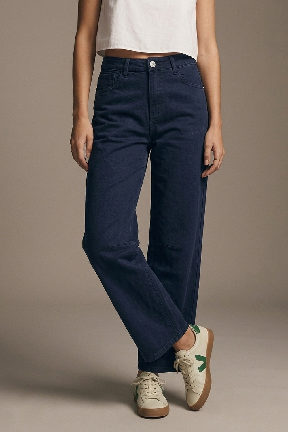 Navy soft stretch Denim Wide Leg Jeans with seam at the knee