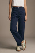 Navy soft stretch Denim Wide Leg Jeans with seam at the knee