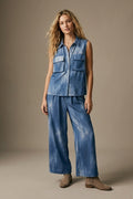 Blue Tie-Dye Sleeveless Shirt with embellished Rhinestone