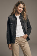 Black Denim Button-Up Shirt in vintage wash