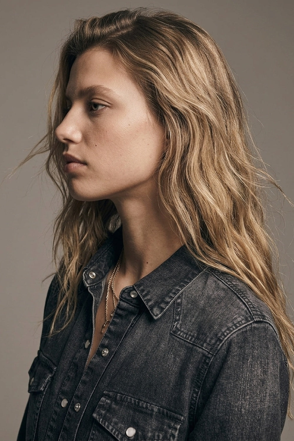 Black Denim Button-Up Shirt in vintage wash
