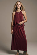 soft stretch fabric Halter Neck Maxi Dress in Burgundy