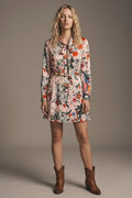 Pink Floral Print Satin Tie Neck Belted Mini Dress