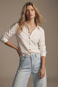 White Heart Embroidered Button Front Shirt