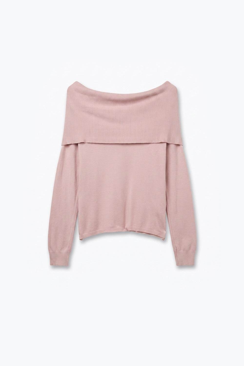 Light Pink Ribbed Knit Off Shoulder Long Sleeve Sweater