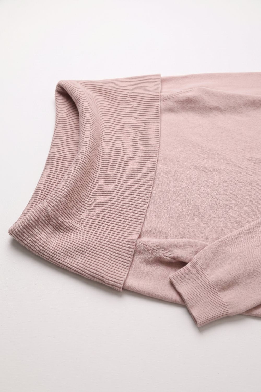 Light Pink Ribbed Knit Off Shoulder Long Sleeve Sweater