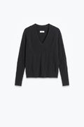 Textured Wave-Knit V-Neck Sweater in black