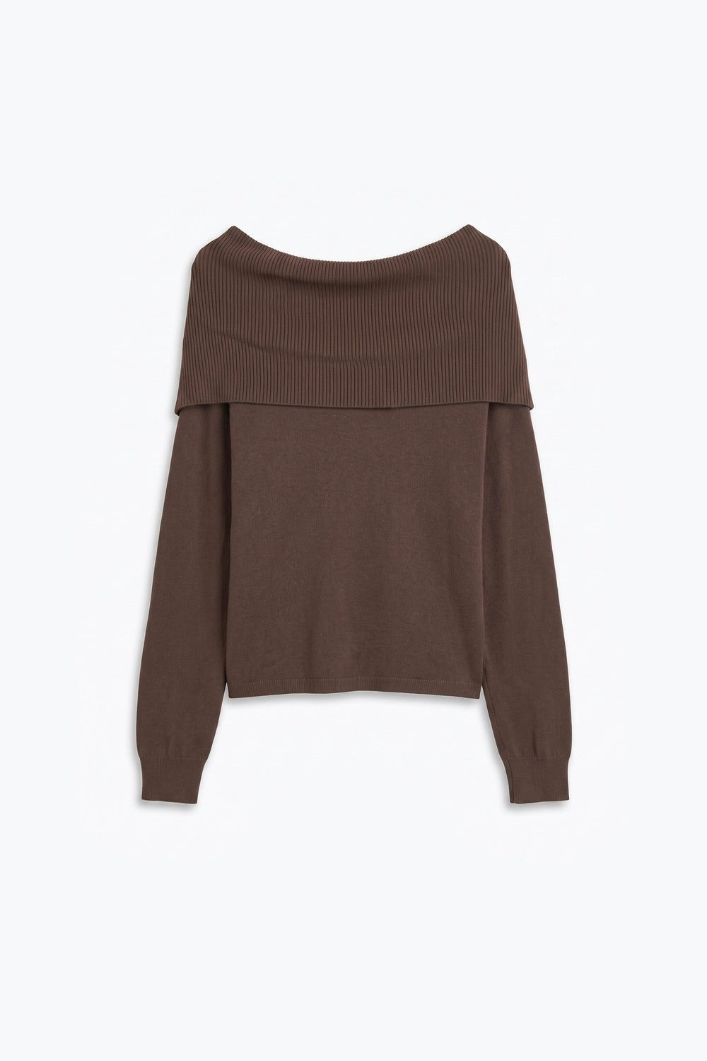 Brown Ribbed Knit Off Shoulder Long Sleeve Sweater
