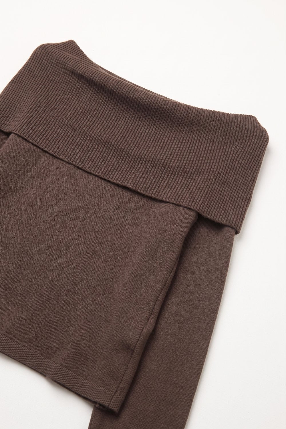 Brown Ribbed Knit Off Shoulder Long Sleeve Sweater