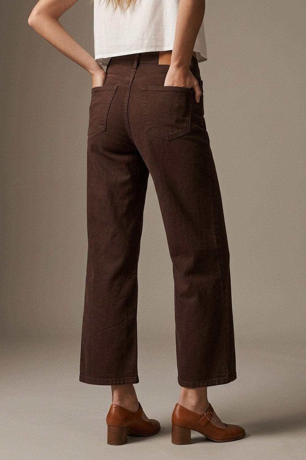 Wide Leg Cropped Jeans in Chocolate Brown