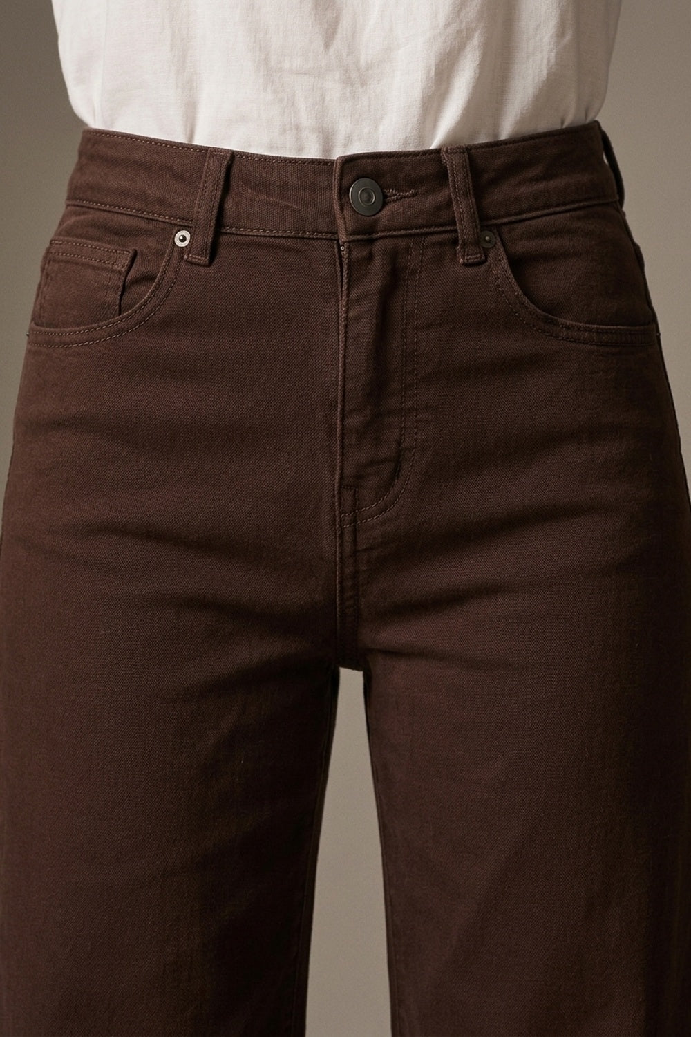 Wide Leg Cropped Jeans in Chocolate Brown