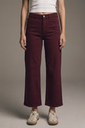 Cropped wide leg jeans in burgundy