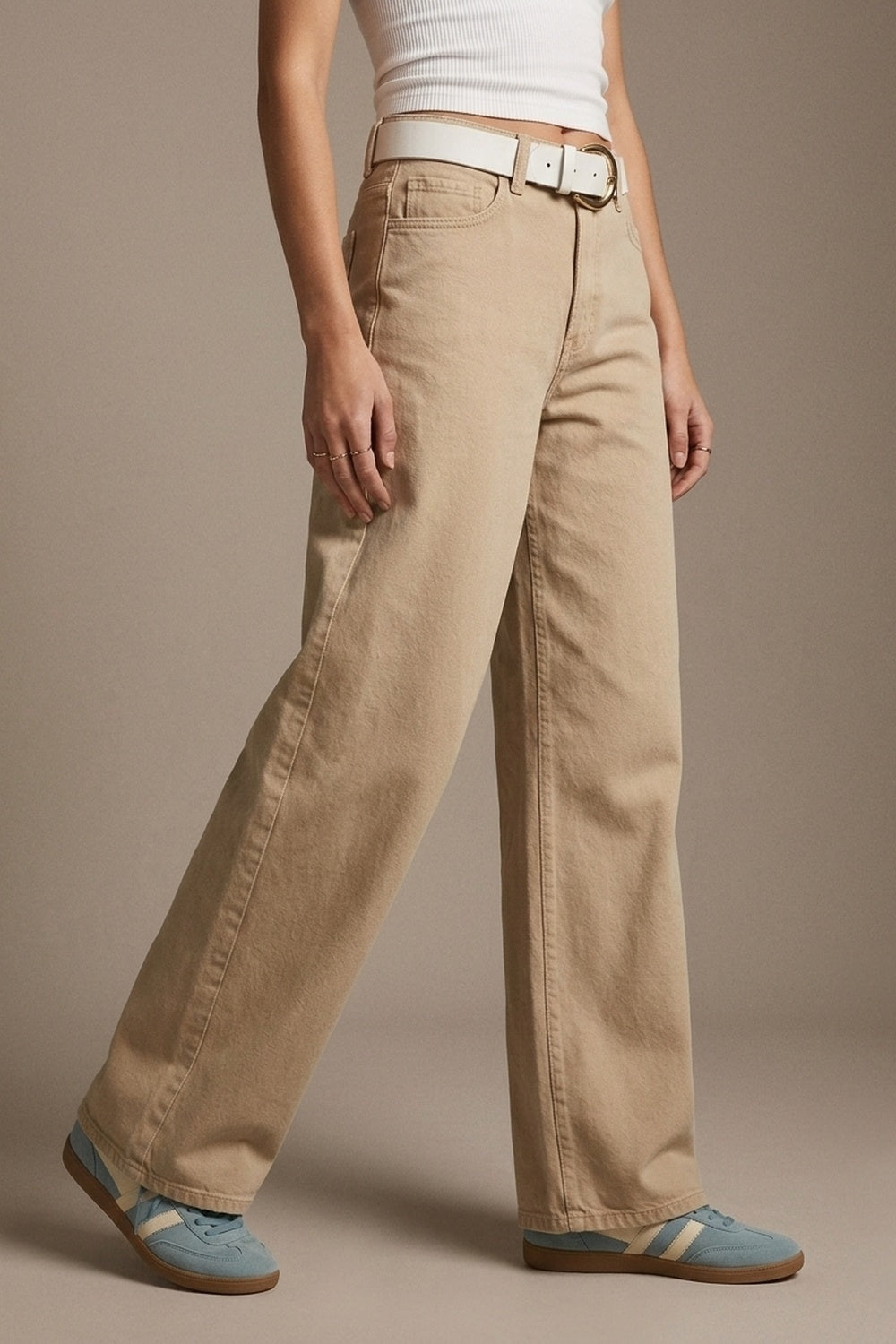 Pants extra wide fit in washed beige