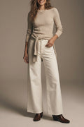 Extra wide leg trousers in cream color