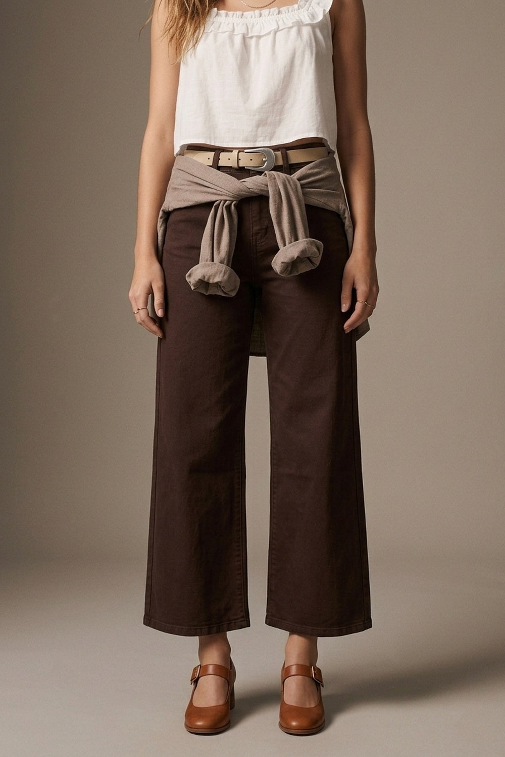 Wide Leg Cropped Jeans in Chocolate Brown