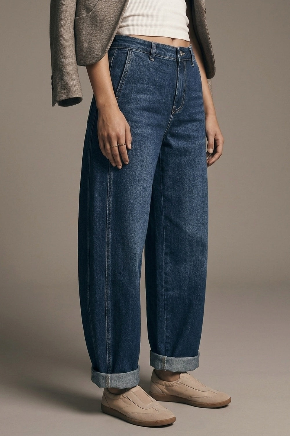 Dark wash Blue Wide-Leg Jeans with side pockets