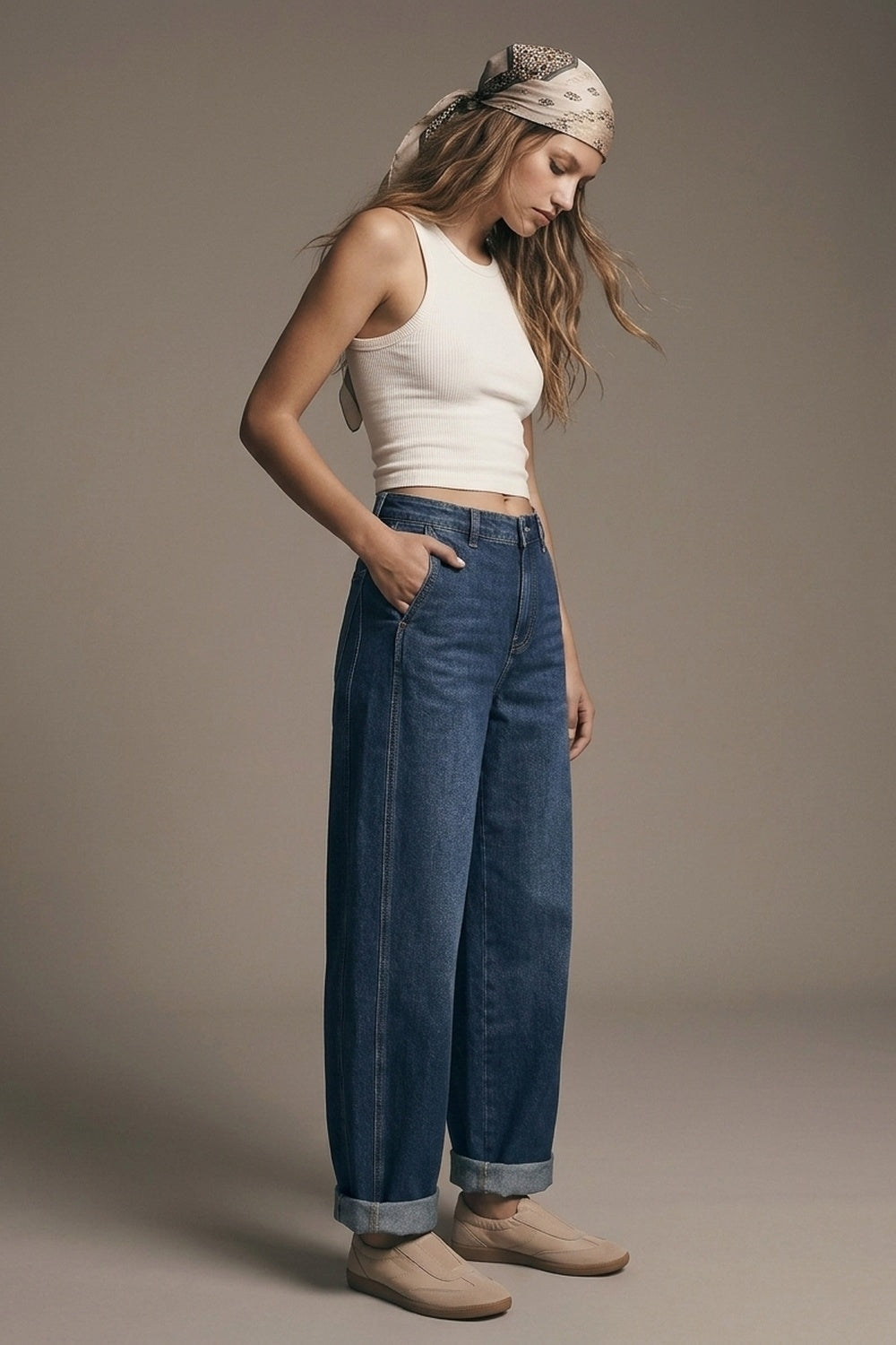 Dark wash Blue Wide-Leg Jeans with side pockets