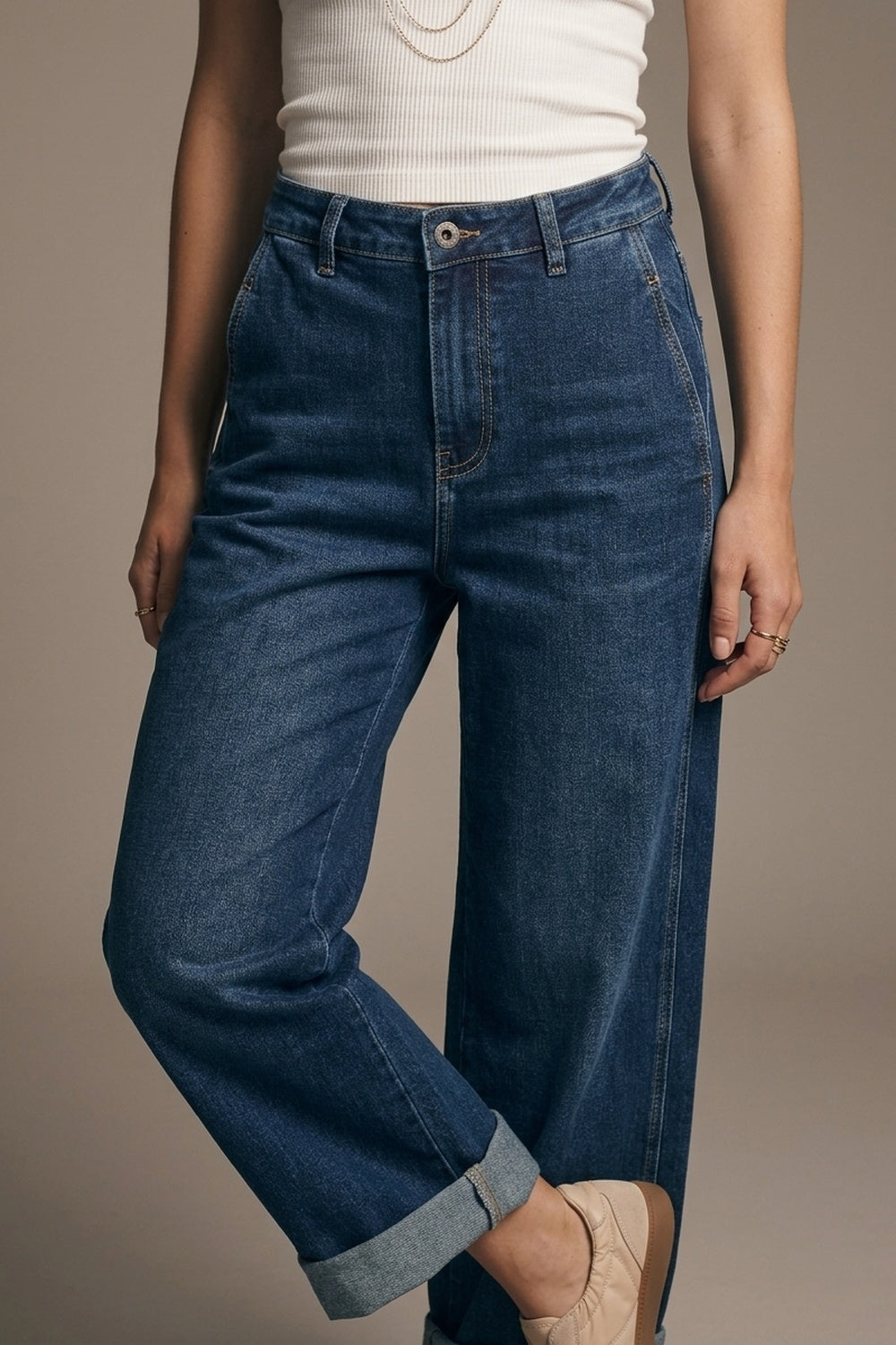 Dark wash Blue Wide-Leg Jeans with side pockets
