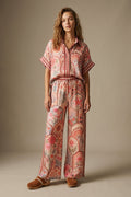 Multicolor Floral Print Lightweight Woven Fabric pants with Waist Wide