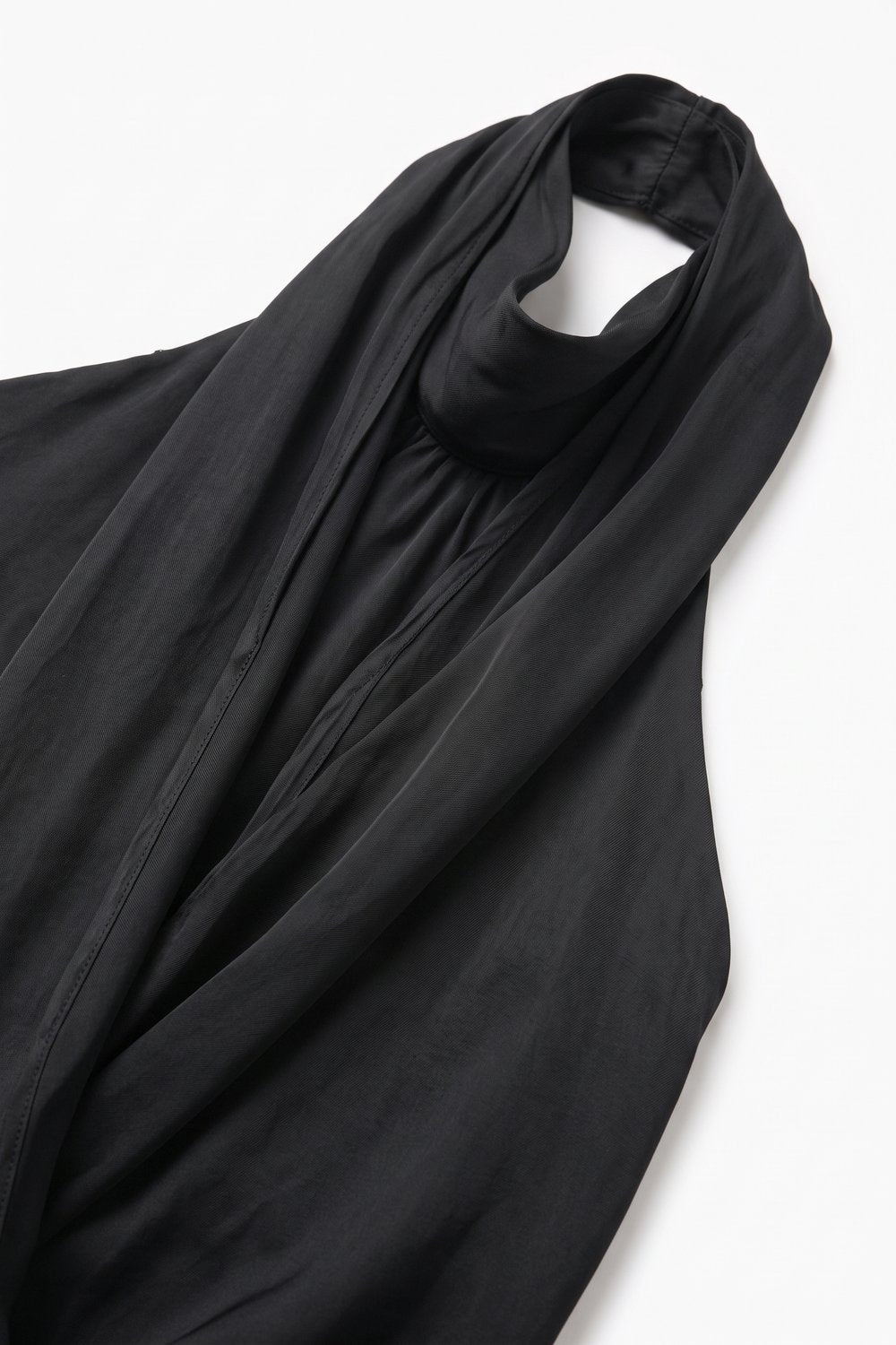 Black Satin Draped Halter Neck Sleeveless Blouse Top