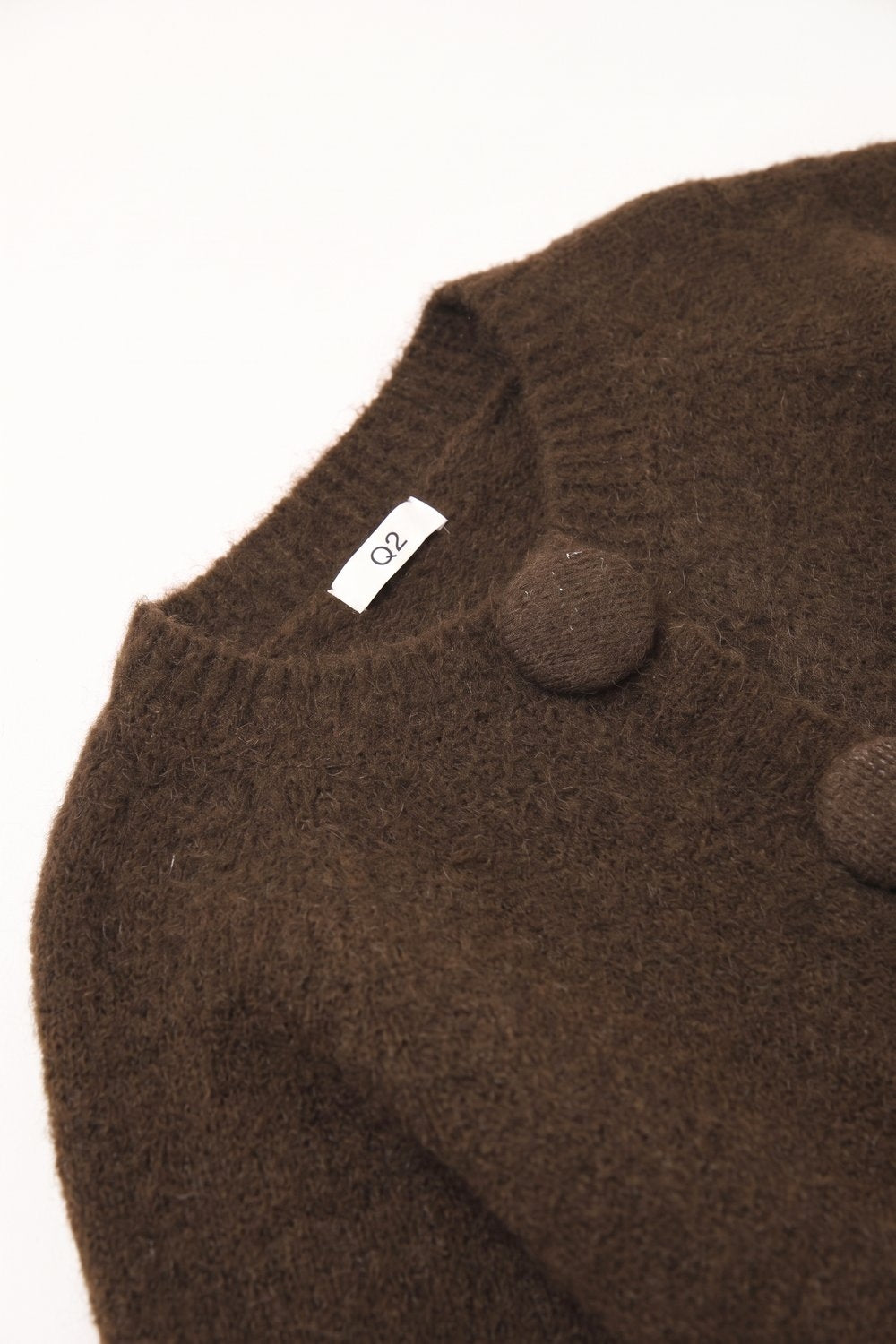 Brown Brushed fluffy Knit Covered Button Cropped Cardigan