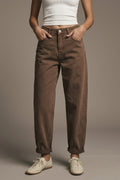 High-Waisted Barrel-Leg Pants in Washed Cocoa