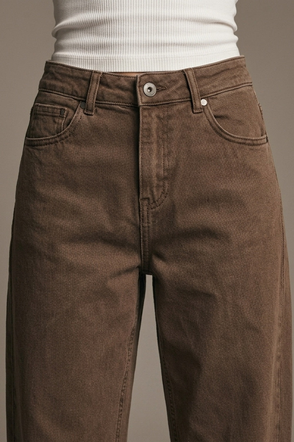 High-Waisted Barrel-Leg Pants in Washed Cocoa