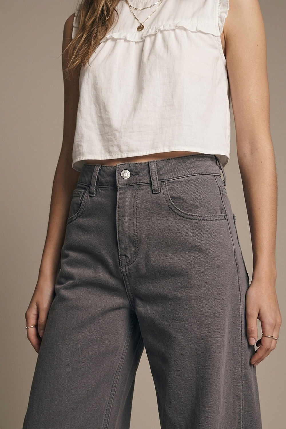 Trendy Gray Barrel Balloon Jeans with Pockets