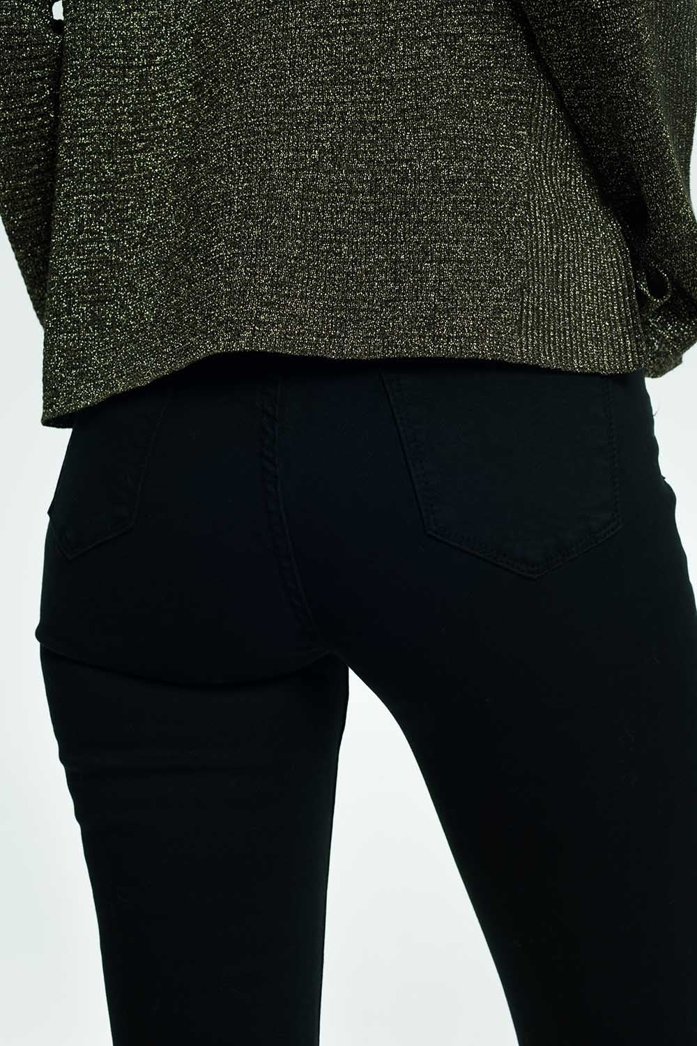 High rise raw hem flared jeans in black