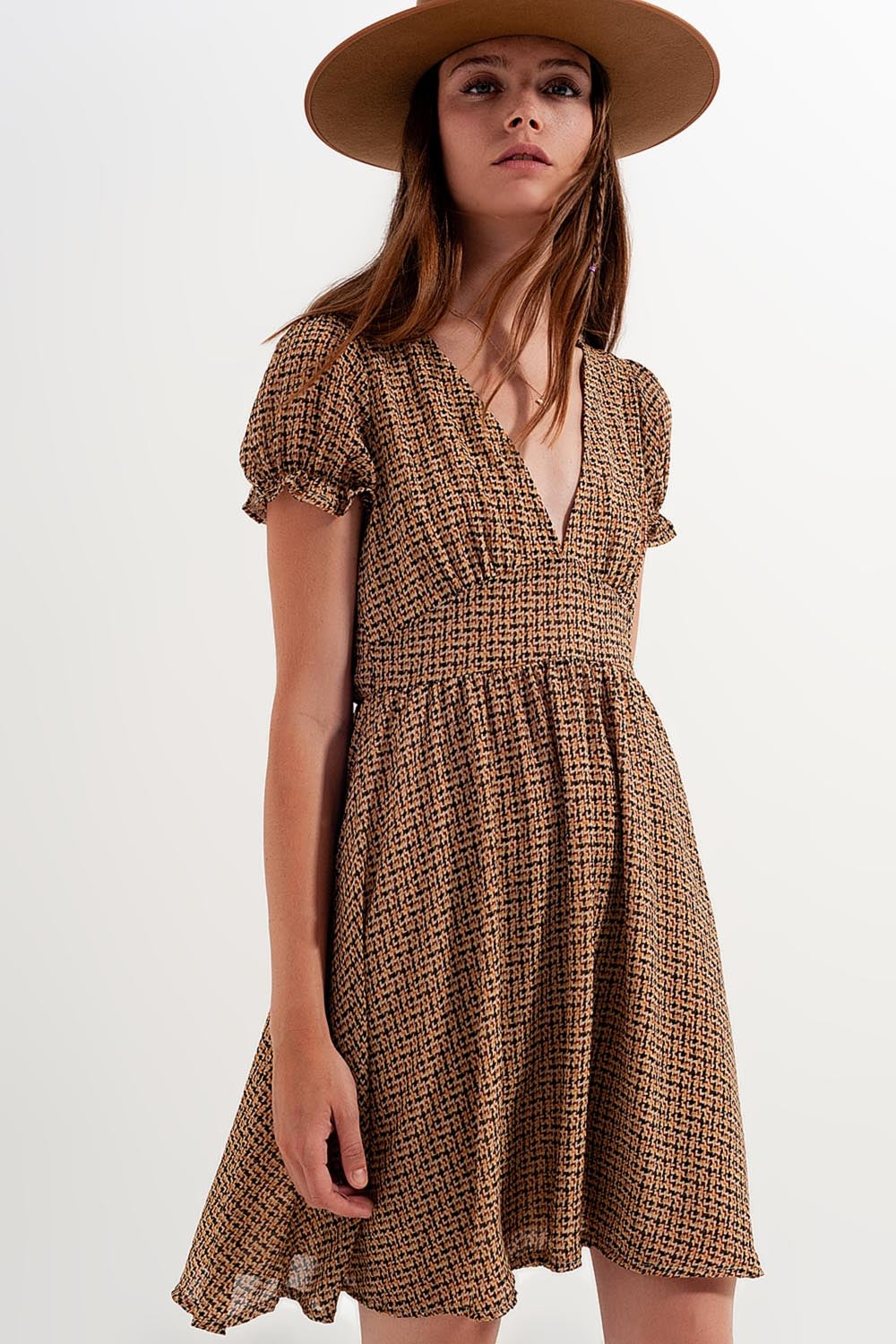 Mini dress in cream check