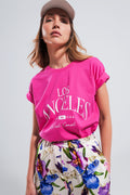 Los Angeles slogan t shirt in fuchsia