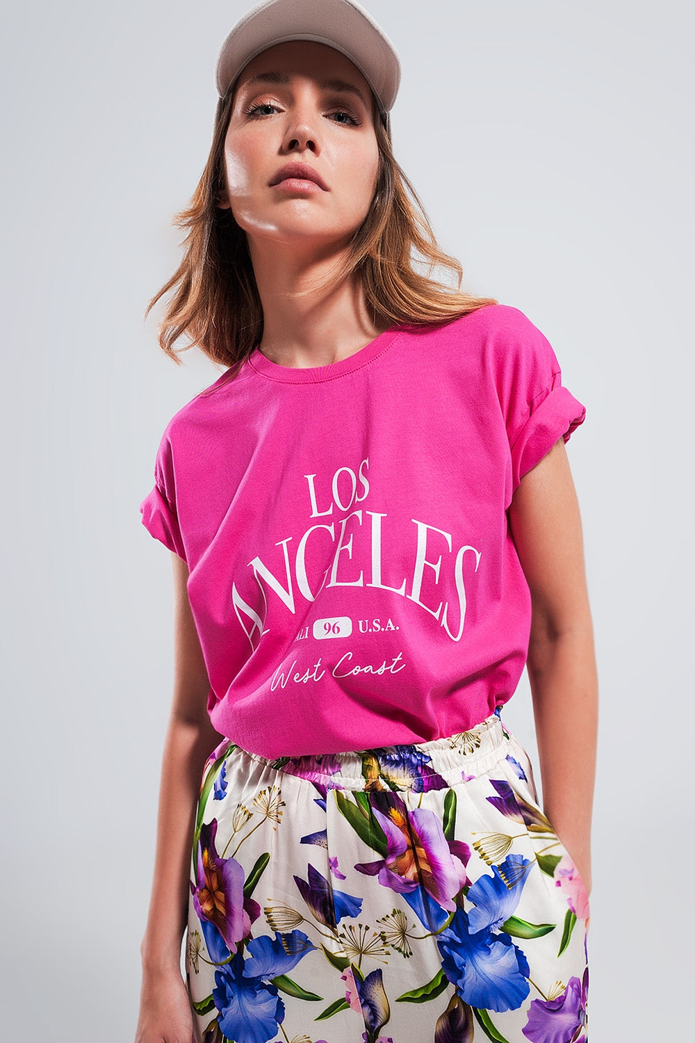Los Angeles slogan t shirt in fuchsia