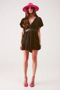 Wrap front frill hem jumpsuit in black