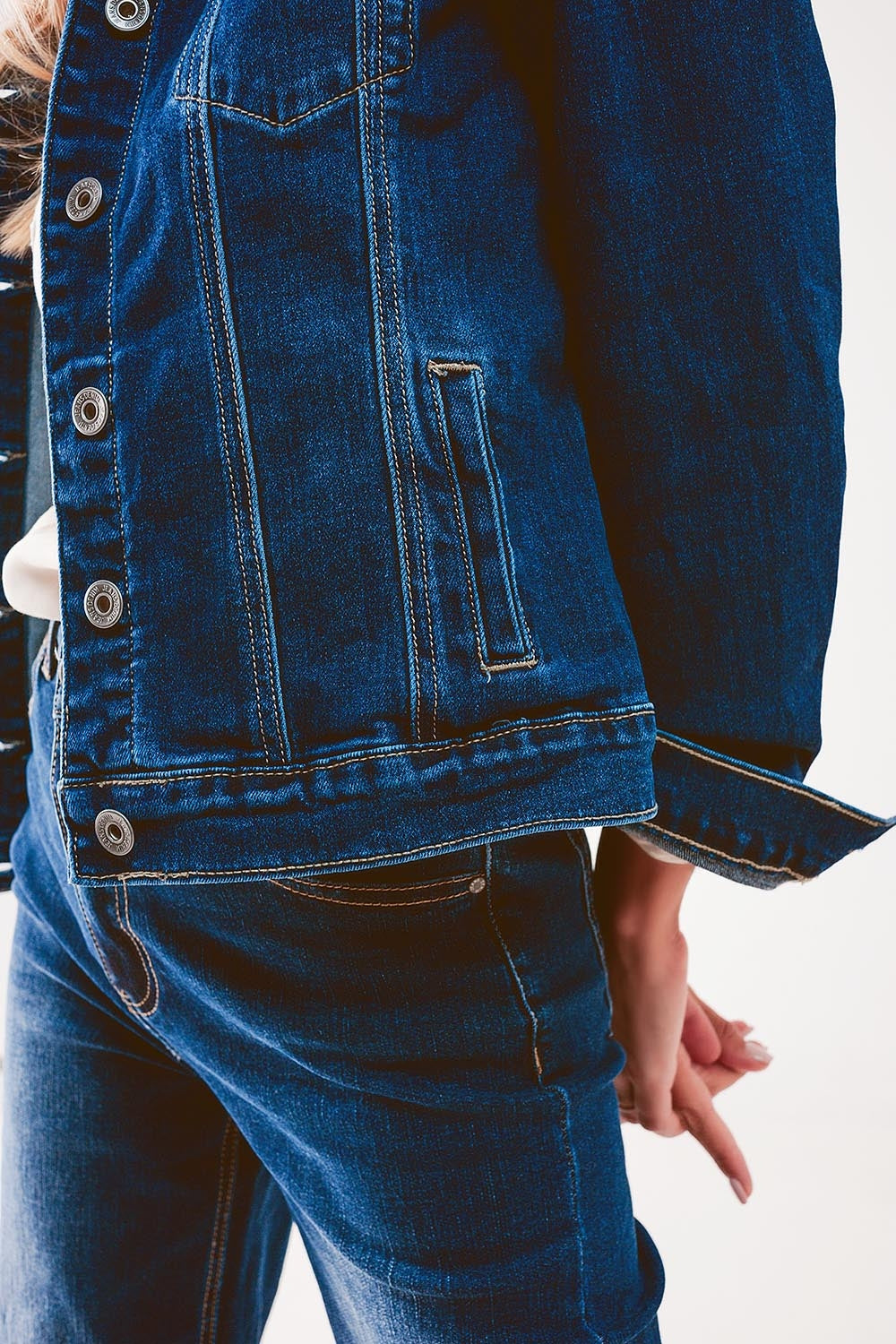 Embroided back denim jacket in dark blue
