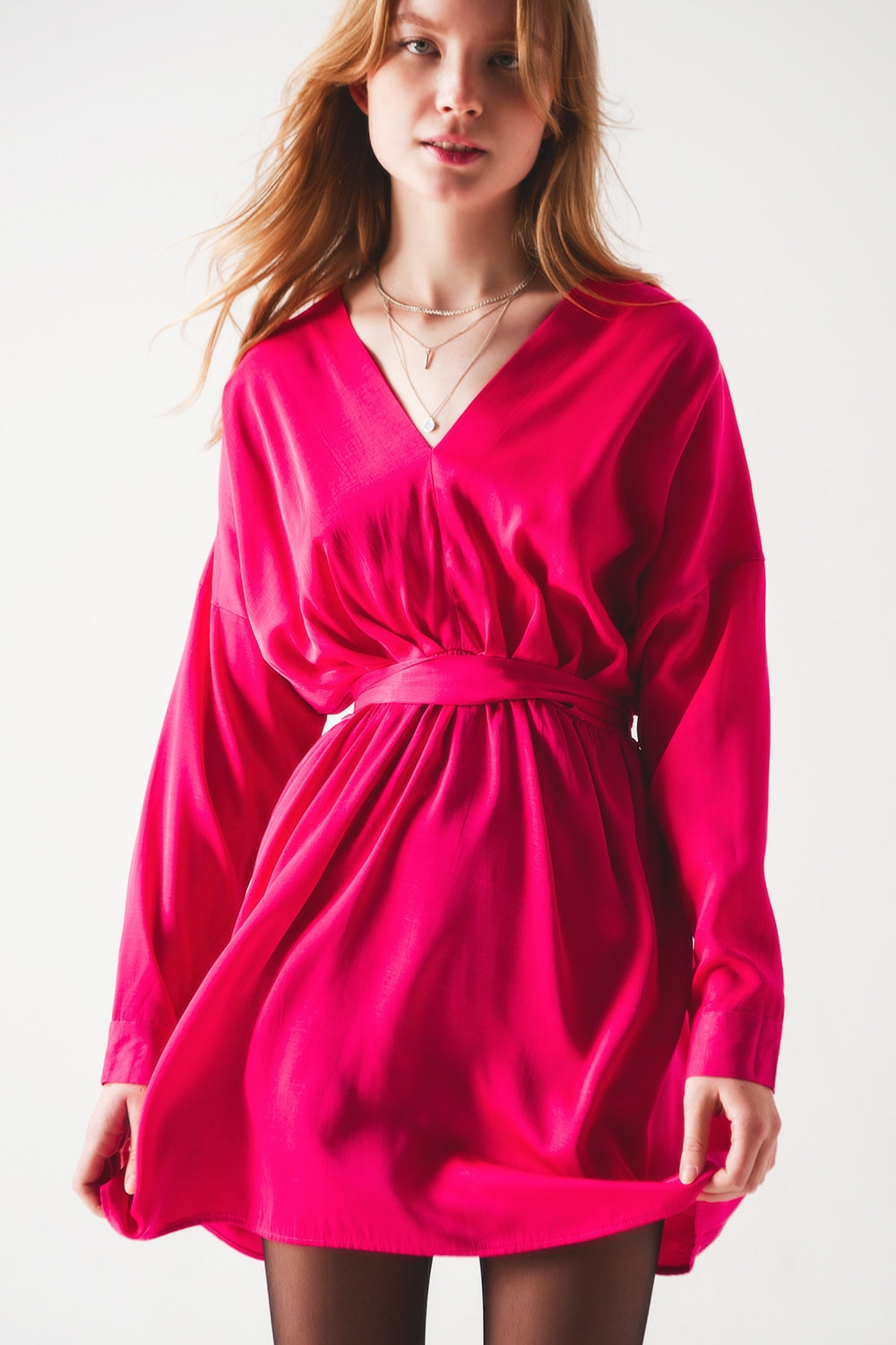 Satin mini dress in red